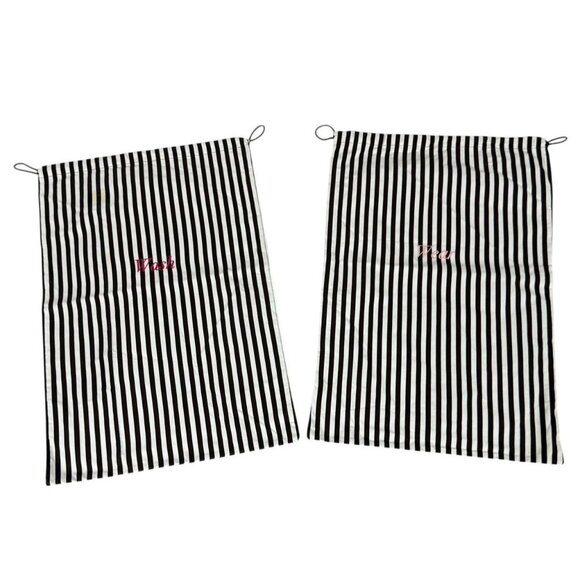 Henri Bendel Laundry Bags Brown White Stripe Wash Wear Drawstring 16 x 24 2-PC - Picture 14 of 14